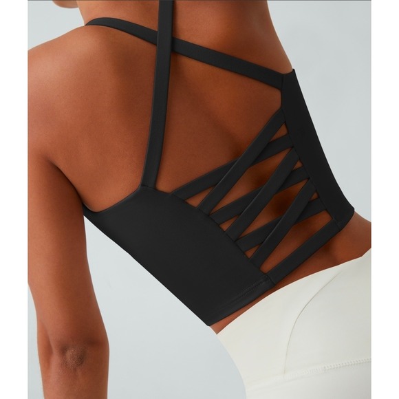 HALARA Other - Halara Black Crisscross Backless Built In Bra Cropped Tank Top NWT XSmall